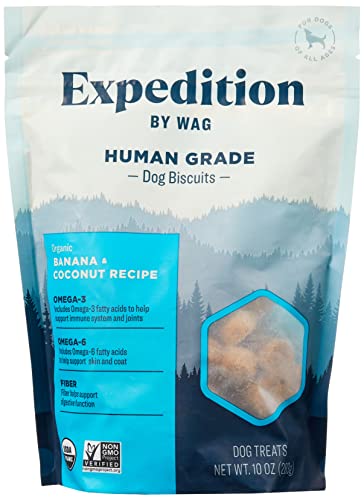 Image of Amazon Brand - Wag Expedition Human Grade Organic Biscuits Dog Treats, Non-GMO, Banana & Coconut, 10oz