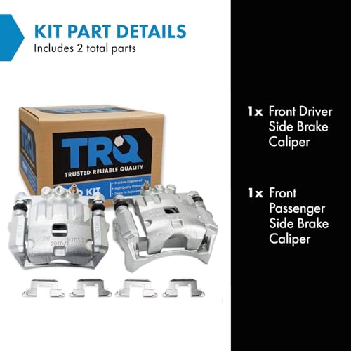 Image of TRQ Front Driver and Passenger Side Brake Caliper Set Hardware Caliper Brackets Compatible with 11-13 Ford Fiesta 14-18 Fiesta with Rear Drum Brakes 11-14 Mazda 2
