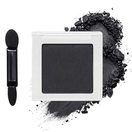 Matte Black Eyeshadow Powder with Dual-Ended Applicator - Long-Lasting Single Shade Compact for Defined Eye Looks and Everyday Makeup Routines with Smudge-Resistant Formula and Velvety Smooth