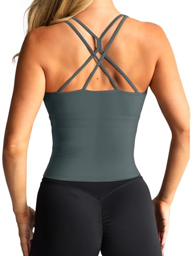 Image of LASLULU Womens High Neck Workout Tank Tops with Built in Bra Strappy Back | Low to Medium Impact,Longline Halter Neck Sports Bra,Fitted Compression,Padded Athletic Yoga Running Gym Pilates Tank Tops