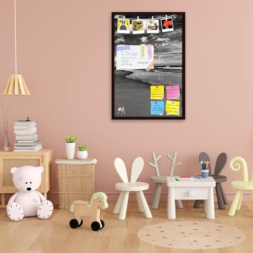 Image of ArtzFolio Sea, Air, & Land Monochrome Contrast | Bulletin Board Notice Pin Board | Vision Soft Board Combo with Thumb Push Pins & Sticky Notes | Dark Brown Frame | 16 x 24 inch (41 x 61 cms)