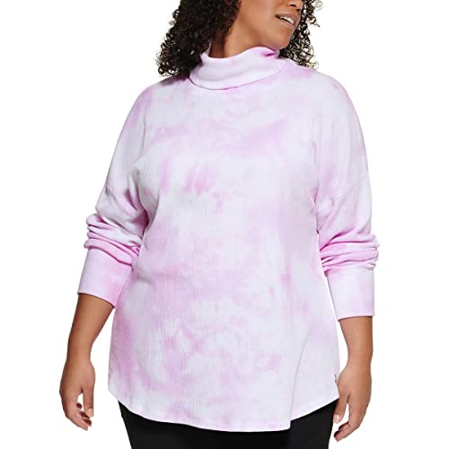 Calvin Klein Performance Womens Plus Casual Tie-Dye Turtleneck Top Pink 1X
