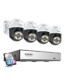 ZOSI 4K PoE Security Camera System with AI Face Person Vehicle Detection, 4 x 5MP 3K Outdoor Auto Tracking PTZ PoE Camera with 5X Digital Zoom, 2-Way Audio, 8CH 8MP NVR with 2TB HDD (16CH Expandable)