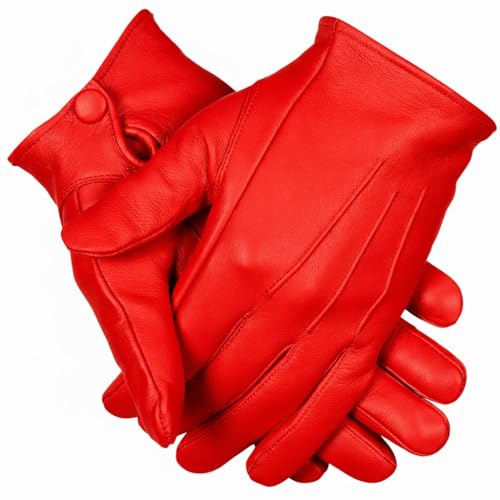 Men's Dress Leather Gloves (Red, XX-Large)