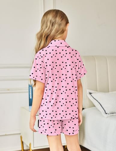 Image of Arshiner Girls Pajamas Sets Short Sleeve Kids Pjs Button Down Sleepwear | Cute Printed Pajamas for Little & Big Girl, Lightweight Comfy Fabric, 2-Piece Outfits, Perfect for Lounge Pajamas Party