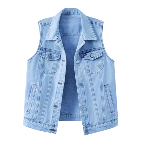 Generisch Chaleco vaquero para hombre - Chaleco vaquero para hombre, sin mangas, chaqueta vaquera, chaleco elástico para motorista, chaqueta de entretiempo de verano, chaquetas vaqueras delgadas