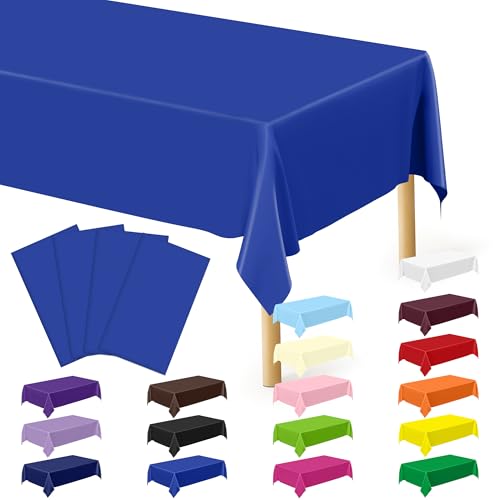 Image of QZYL 4 PCS Blue Tablecloth, 54 x 108 Inches Plastic Table Cloth Disposable, Table Cloth for Parties, Picnic, Camping and Baby Shower Decorations, Leakproof Table Cover of Indoors Outdoors