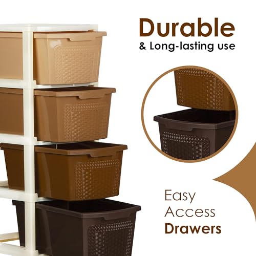 Image of Kuber Industries 4-Layer & 73 Ltr Plastic Drawer Storage Organiser | Modular Kitchen Cabinet & Toy Organizer For Kids Room | Multi Brown