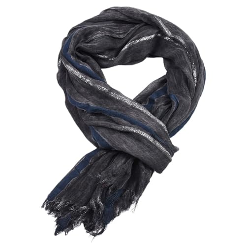 Écharpe en coton et lin pour homme rayée et longue avec pompons