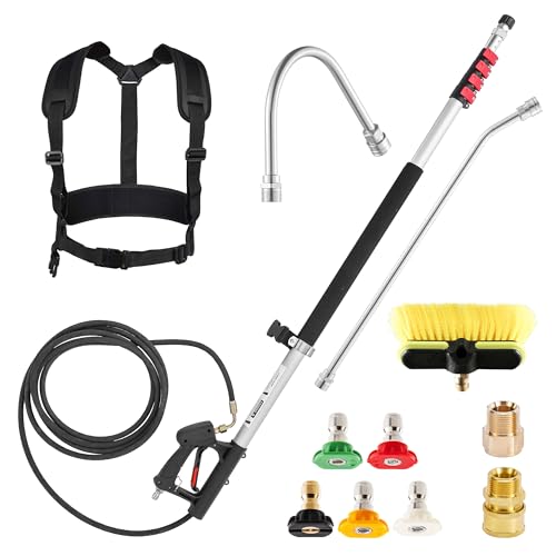 M MINGLE Lance Télescopique pour Nettoyeur Haute Pression 6 m, avec Rallonges, Tête de Brosse, 5 Embouts de Buse et Adaptateurs de Tuyau, Pour Nettoyage...
