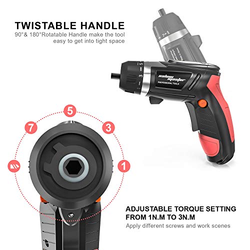 SALEM MASTER Cordless Screwdriver Electric Rechargeable Screwdriver 4.8V Lithium Ion Power Screw Guns with Battery Indicator for Household, Newbies and Experienced (Mid)