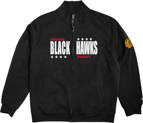 Blue 84 Chicago Blackhawks NHL Officially Licensed Full Zip Sweatshirt Felt Embroidery, Large Team Color