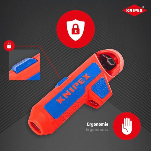 KNIPEX ErgoStrip Universal-Abmantelungswerkzeug für Rechtshänder, 135 mm, NYM-Kabel, Rundkabel, Koaxialkabel, Datenkabel, Abisolierer, 16 95 01 SB