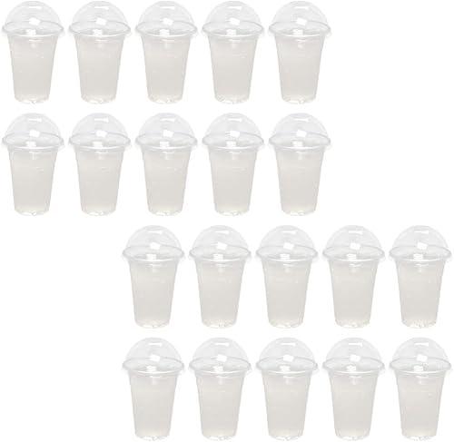 CALLARON 30 juegos de vasos de plástico transparente con tapas planas, vasos de plástico transparente para bebidas frías, café helado, batidos