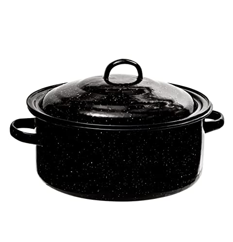 Millvado Graniteware Suppentopf mit Deckel, natürlich, antihaftbeschichtet, emailliert, Kochgeschirr mit gesprenkeltem Emaille, Suppentopf zum Kochen und Kochen, Lagerfeuer, Outdoor-Herd Cover