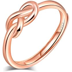 Anillo Nudo Del Amor En Oro Yumilok Anillo de plata de ley 925 para Mujer, anillo abierto con símbolo de infinito, nudo de amor, oro rosa, tamaño ajustable, regalo de cumpleaños de Navidad, tamaño: 49-57