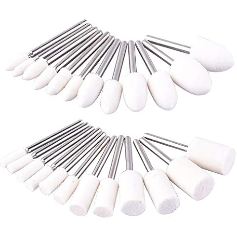 AUSTOR 24 Pieces Wool Felt Mounted Mandrel Set 2 Shaped and 6 Sizes Polishing Buffing Wheel Bits with Free Box for Dremel Rotary Tool - 1/8 Inch Shank Cover