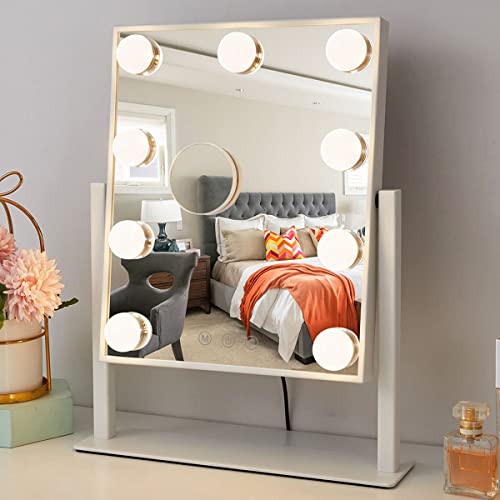 Mirofan Vanity Mirror With Lights Hollywood Mirror Lighted Makeup Mirror With Dimmable&3 Color Modes Lights, 9 Led Bulbles With Detachable 10X Magnification Mirror Lighted Makeup Mirror #TOP8