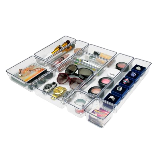 Kit 10 Potes Organizador Modular Para Gavetas, Bancadas e Armários, Plástico Transparente