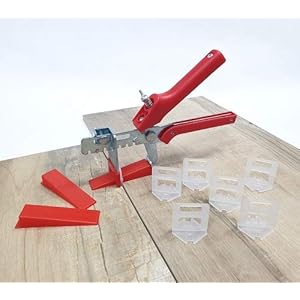 Tegelnivelleringssysteem rood tegeldikte 3-12 mm Maxiset 2 mm 1500 flappen 200 wiggen + tang installatiesysteem tegellegging tegellegger tegellegsysteem tegelnivelleringssysteem