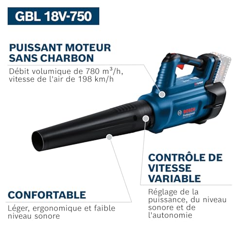 Bosch Professional souffleur sans fil BITURBO GBL 18V 750 débit volumétrique de 780 m³h vitesse d’air jusqu’à 198 kmh variateur de vitesse - vue 3
