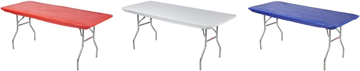 Kwik-Covers Rectangular Fitted Plastic Table Covers, 8' x 30 (8 Feet), Red, White, Blue
