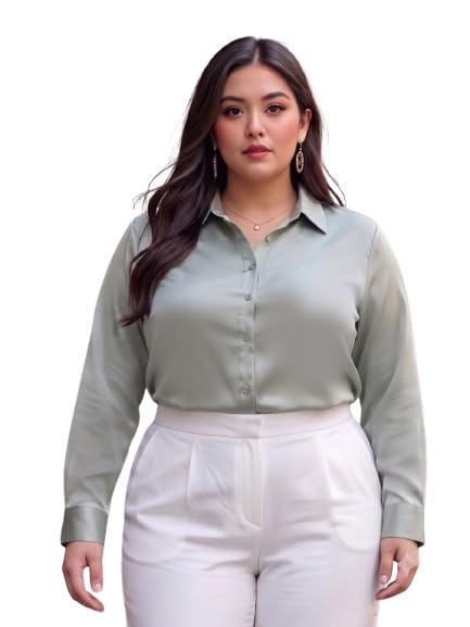 Image of Style Quotient Women Olive Satin Regular Formal Shirt