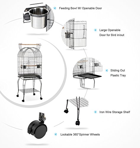 iKayaa IJzeren papegaai Vogelkooi Stand Play Top ara Kaketoe Parkiet Conure Finch Kooi Kom en Afsluitbare Wielen… - Afbeelding 5