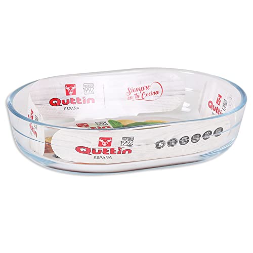 Quttin Molde para Tartas de Vidrio, Borosilicato Cristal, Ovalado, Microondas Horno Congelador y Lavavajillas, 23.7 x 18.8 x 5.6 cm 1.5 litros