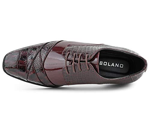Image of Bolano Bandit Men's Alligator Print Cap-Toe Oxford Dress Shoes | Formal lace-up oxfords with alligator print, folded croc detailing and cap toe for tuxedo and dress wear