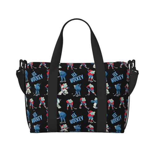 Cool Ice Hockey Black Large Laptop Tote Travel Work Bag For Women Men Gym Beach Bag For Women Crossbody Carry On Shoulder Bag With Compartments Zipper,Overnight Weekender Bags