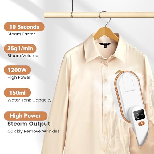 NXPZ 1200W Steamer Dampfglätter, 2-in-1 Handdampfbügeleisen, Tragbares Reisebügeleisen mit 150 Ml Wassertank und 3 Dampfstufen, 10 Sekunden Schnellaufheizung, für Reisen Und Zuhause – Bild 2