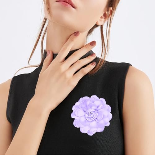 Image of Large Red Rose Flower Brooches Pins for Women Dainty Satin Fabric Brooches Big Camellia Flower Brooch Wedding Party Clothing Pin Accessory Jewelry