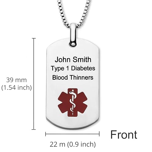 Medical Alert ID Dog Tag Necklace for Men Women, Customizable Engraving, Medical Jewelry for Emergency, Silver Stainless Steel, Hypoallergenic, Waterproof, Includes Gift Box & Medical ID Wallet Card2