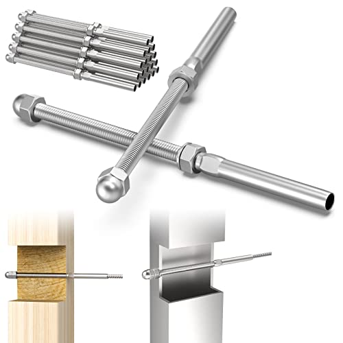 Blika 20 Pack 6" Long 3/16" Swage Threaded Stud Tension End Fitting Terminal For 1/8" Deck Cable Railing Hand Swage T316 Stainless Steel, 3/16" Swage Threaded Terminal For 4X4, 2X2 Wood Metal Post #TOP16