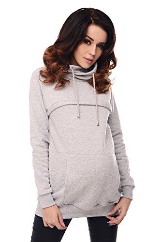 Purpless Maternity Breastfeeding Sweatshirt Cowl Neck Pullover Nursing Woman Top 9054 (12, Light Gray Melange)