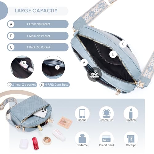 Roulens Small Quilted Crossbody Bags for Women Vegan PU Leather Shoulder Handbags Women's Purses with Wide Strap - Image 5