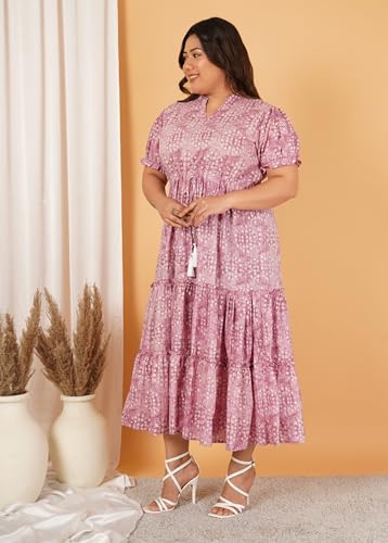 Image of Indietoga Women's Floral Printed Pure Cotton Tiered Maxi Dress (XL to 7XL)
