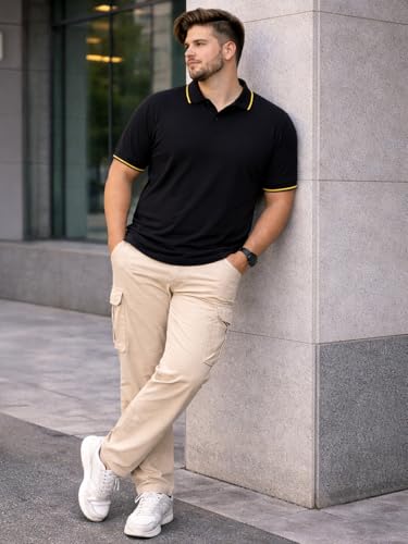 Image of Veirdo Men's Classic Fit Plus Size Polo T-Shirt, Half Sleeve, Stylish Cotton Tee, Formal & Casual Wear, Comfortable & Durable (3XL-5XL)