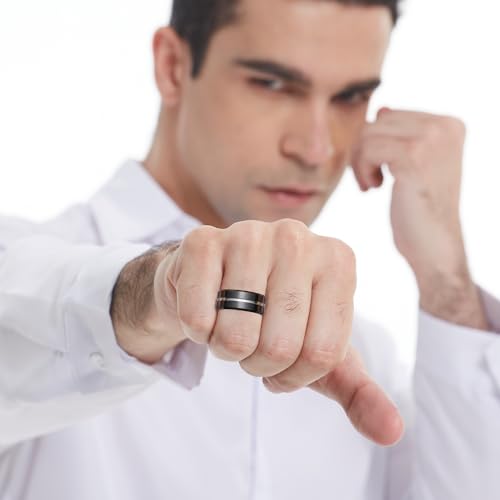 Image of King Will Tungsten Carbide Wedding Band for Men Women-6 /8 /10mm Width Multicolor Available with Grooved Center Wedding Ring Suitable for Work, Gym Comfort Fit Size 4-16
