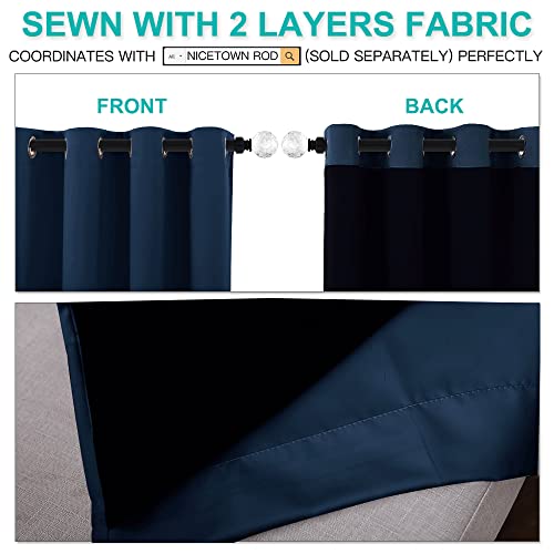 Image of NICETOWN 100% Blackout Blinds, Laundry Room Decor Window Treatment Curtains, Thermal Insulated Energy Smart Drapes and Draperies for Villa, Hall and Studio, Navy Blue, Set of 2, 52 inches x 95 inches