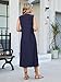 StylSense Kleider Damen Sommer Lang Ärmellos Midikleid V Ausschnitt Sommerkleid Elegant Blumenkleid Casual Strandkleid mit Taschen（Marineblau,M