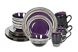 HomeVss, Stoneware Handcrafted Tree Bark Effected Glaze Dinnerware Set (Lavender/Purple, Service for 4-16pc Set)
