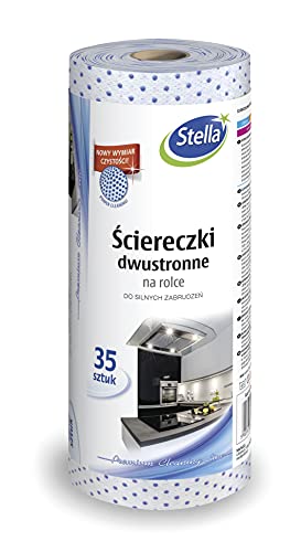 Stella Ściereczki dwustronne wysokiej jakości ściereczka do wycierania na rolce/35 sztuk/do silnego zabrudzenia/rolka kuchenna nadaje się do prania/kolor: jasnoniebieski - ciemnoniebieskie