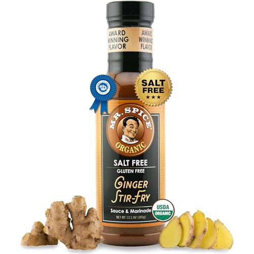 Mr. Spice Organic Ginger Stir Fry Sauce, Salt Free Stir Fry Sauce (0 mg/serving), Gluten Free, Low Sodium Sauces for Marinade, Wok & Air Fryer, No Salt Award-Winning Flavor, 13.5 Ounce (Pack of 1)