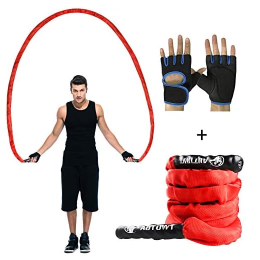 AUTUWT Heavy Jump Rope with Protective Sleeve,Adult Weighted Jump Rope Skipping Rope Workout Battle Ropes with Gloves for Men Women Total Body Workouts Power Training Strength