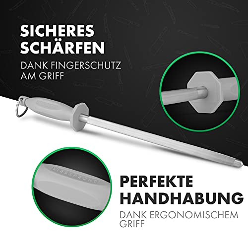 Foto von Liebspecht® Premium Wetzstahl für Messer | Profi Wetzstab Extra Hart // 65HRC | Chrom-beschichteter Messerschärfer Stab 39cm