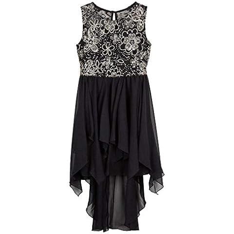 Amy Byer Girls' High-Low Fairy Hem Dress, Black/Gold Sequin Flowers, 14 Cover