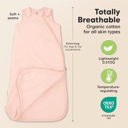 Image of 2-Pack Organic Baby Sleep Sacks, 100% Cotton 0.5TOG (Mist Rose, 0-6M) | Soft Breathable, Baby Wearable Blanket, Toddler Sleeping Sack 0-6 Months, Easy to Wear Transitional Swaddles for Newborns