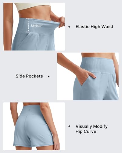 G4Free Running Shorts for Women Summer Trendy Casual High Waisted Workout Shorts Comfy Ribbed Lounge Active Gym Shorts Bottoms with Pockets (Blue Willow, XS) — view 5